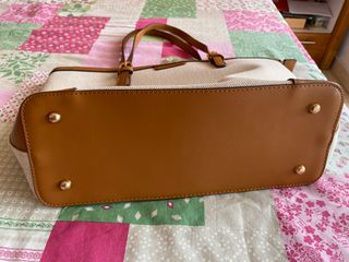 Bolso Tote Lona y Piel Beige