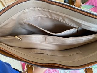 Bolso Tote Lona y Piel Beige