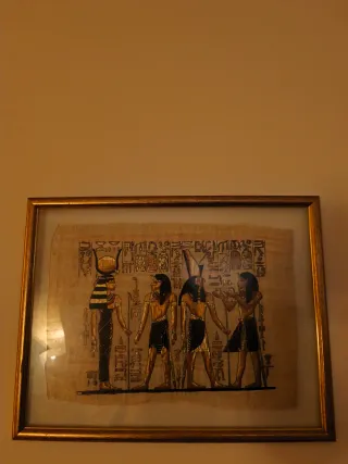 Quadro Egiziano con Cornice in Oro su Legno