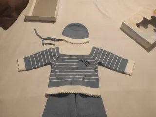 Conjunto polaina y gorro bebé azul 9meses