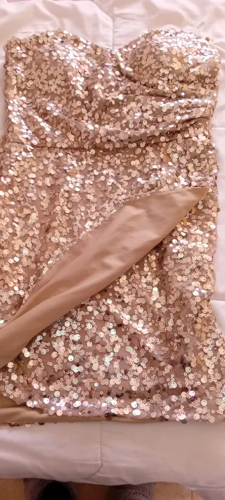 Vestido fiesta lentejuelas azul y dorado