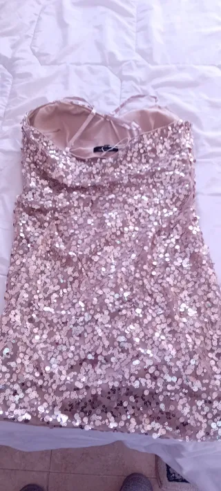 Vestido fiesta lentejuelas azul y dorado