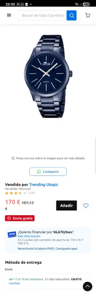 Reloj Lotus Hombre Negro/Azul