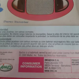 Reproductor Walkman Cassette Barbie con Auriculare