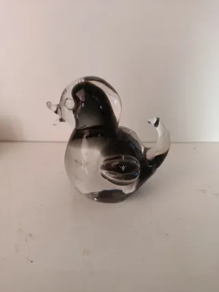 Figura di anatra in cristallo di Murano nero trasparente