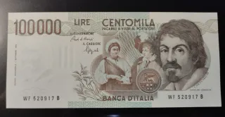Banconota Lire 100.000 Caravaggio 1° tipo