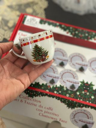 Set 6 Tazze Caffè con Piattini Albero Natale
