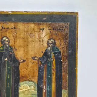 Antica Icona Ortodossa due Santi fine XIX