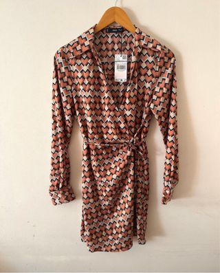 Vestido Mango Geométrico Naranja