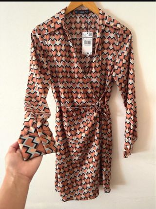 Vestido Mango Geométrico Naranja