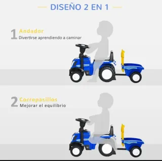 Trattore Correpasillos Blu con Rimorchio