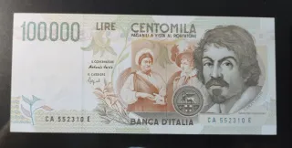 Banconota Lire 100.000 Caravaggio 2° tipo