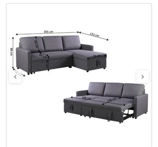 Sofá cama gris con almacenaje