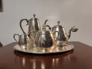 Juego de té y café antiguo plateado