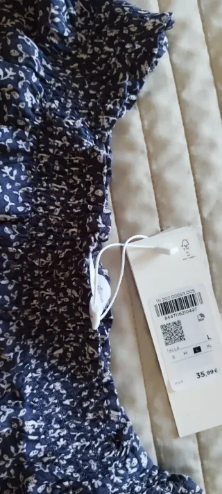 Blusa Southern Cotton floral azul y blanco Talla L