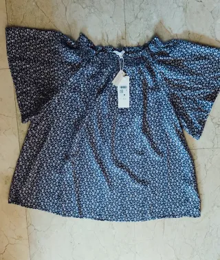 Blusa Southern Cotton floral azul y blanco Talla L