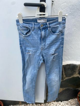 Pantalón Pitillo Stradivarius Talla 38 Azul
