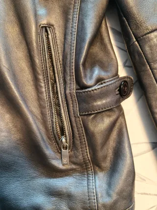 Chaqueta Cuero Massimo Dutti Gris Oscuro
