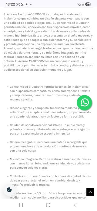 Altavoz Inalámbrico Avenzo AV-SP3005B Bluetooth