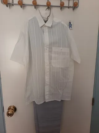 Traje comunión niño gris rayas