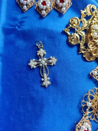 Set di Gioielli con Perle Rosse e Dorate