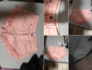 Shorts Gaelle Paris rosa con strass e frange