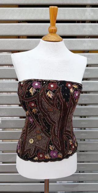 Top vintage Seda con paillettes multicolor taglia unica