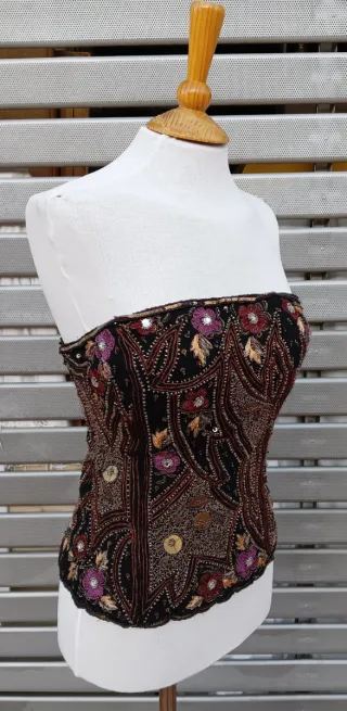 Top vintage Seda con paillettes multicolor taglia unica