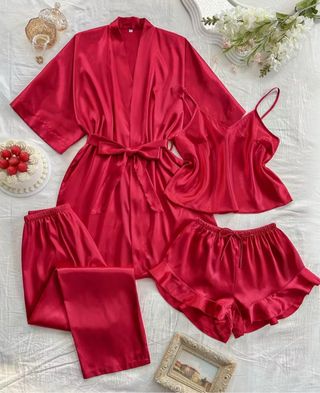 Conjunto lencería rojo 4 piezas talla S o M