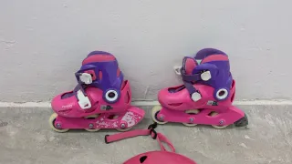 Patines rosas y morados niña + casco