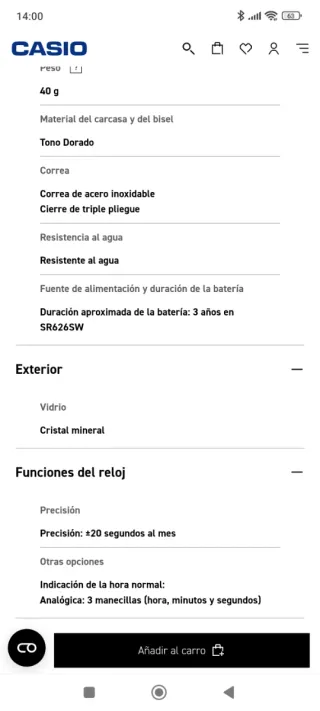Reloj Casio Mujer Dorado y Plateado