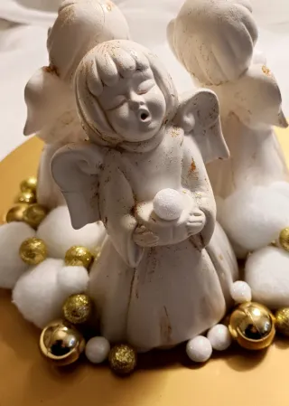 Centrotavola Angeli Oro Bianco Ceramica