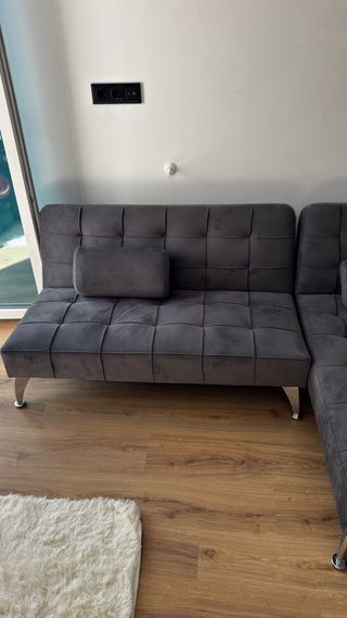 Divano chaise longue grigio in velluto