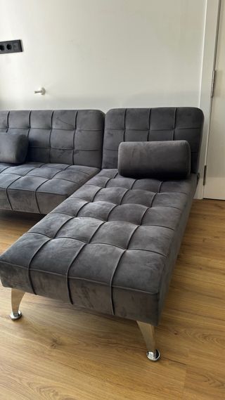Divano chaise longue grigio in velluto
