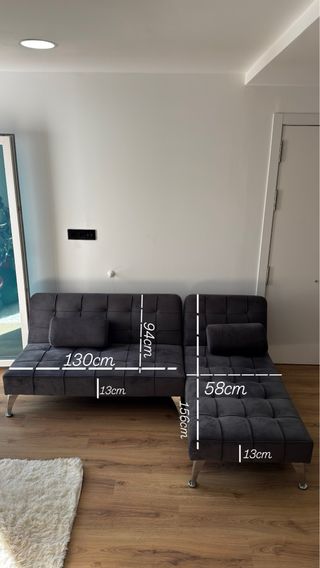 Divano chaise longue grigio in velluto