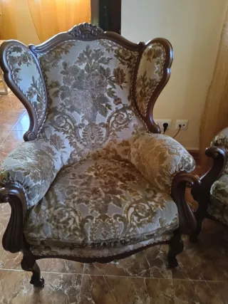 Sofá Tresillo Madera Tallada Estilo Clásico