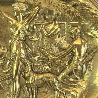 BANDEJA BRONCE ART NOUVEAU DIANA CAZADORA ACTEON