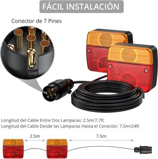 Justech 2PCS Luces Traseras Remolque con 7,5m Cabl