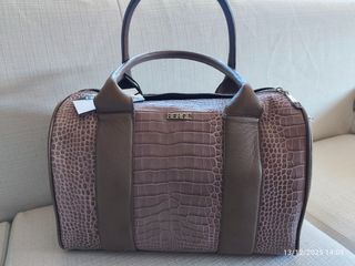 Borsa Berge Beige/Marrone Coccodrillo