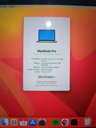 MacBook pro  13" Plata del 2017.