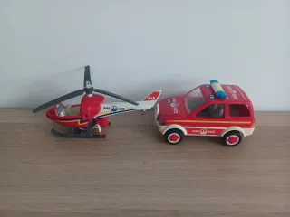 Playmobil Bomberos Helicóptero y Coche