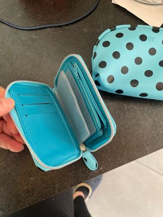 Pochette con pois blu e zip