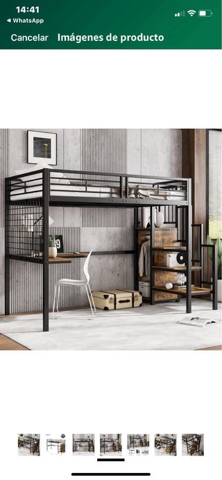 Litera de metal cn escritorio/escaleras d madera