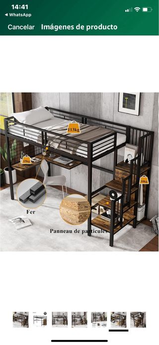 Litera de metal cn escritorio/escaleras d madera