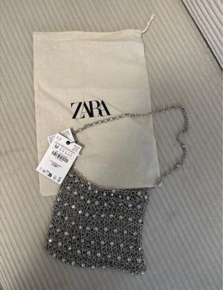 Bolso Zara mini abalorios plateado