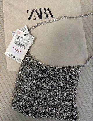Bolso Zara mini abalorios plateado