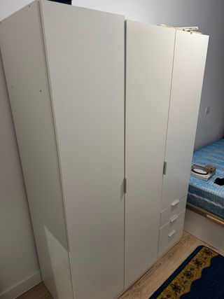 Armario Blanco 3 Puertas con Cajones
