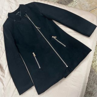 Cappotto doppiopetto nero con zip donna