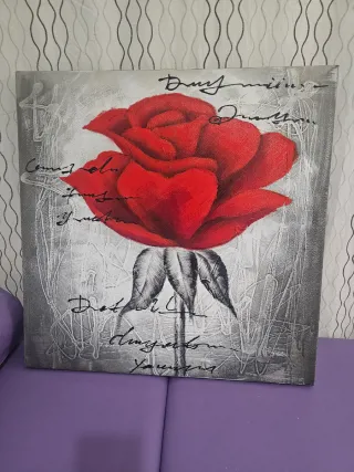 Quadro Rosa Rossa Tela Decorazione Parete