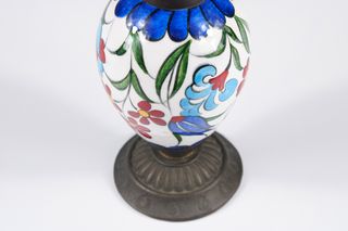 Coppia antichi candelabri Kütahya bronzo, ceramica